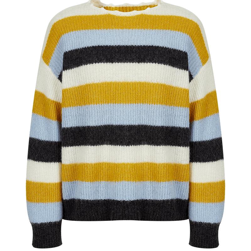 

JZ ANNAKOO Женский полосатый трикотажный свитер из смесовой шерсти с приспущенным плечом M