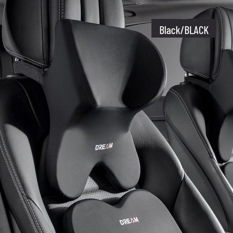 Memory Foam Car Headrest & Lumbar Support Pillow - Universal All-Season Cushion Black