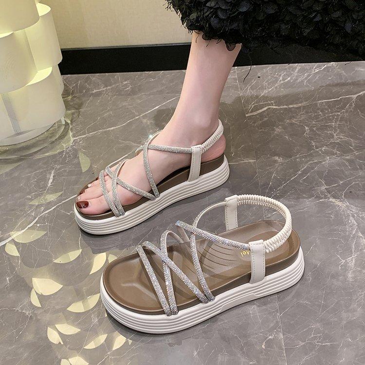 Fairy wind seaside beach Roman sandals female 2024 summer new student soft sole with skirt women's shoes thick sole