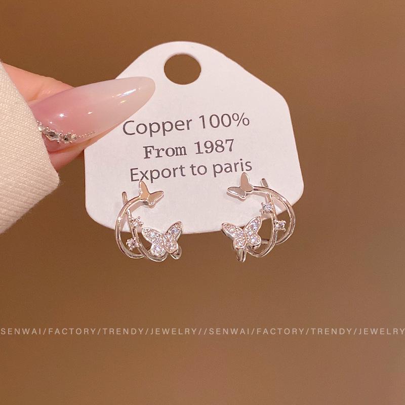 2025 Trendy Korean Micro-Inlaid Zircon Bow Earrings with S925 Silver Needle and Pearl for Women