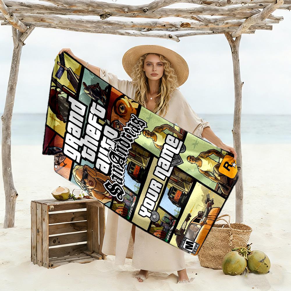 Grand Theft Auto Customize Your Name Beach Towel High Absorbency & Quick-Dry Perfect for Traveling Yoga Camping and Swimming