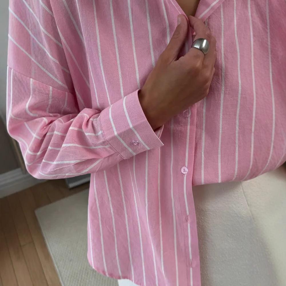 Women's Casual Striped Shirt Long Sleeve Button Down Blouse with Comfortable Fit