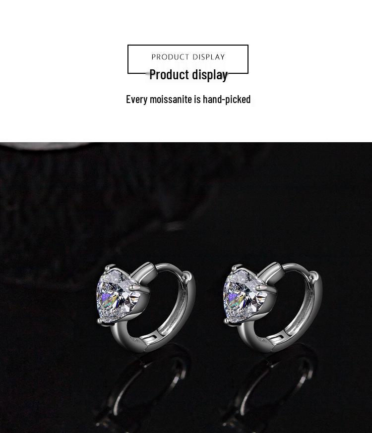 S925 Silver Heart-Shaped Moissanite Earrings - Simple, Elegant, Light Luxury Jewelry