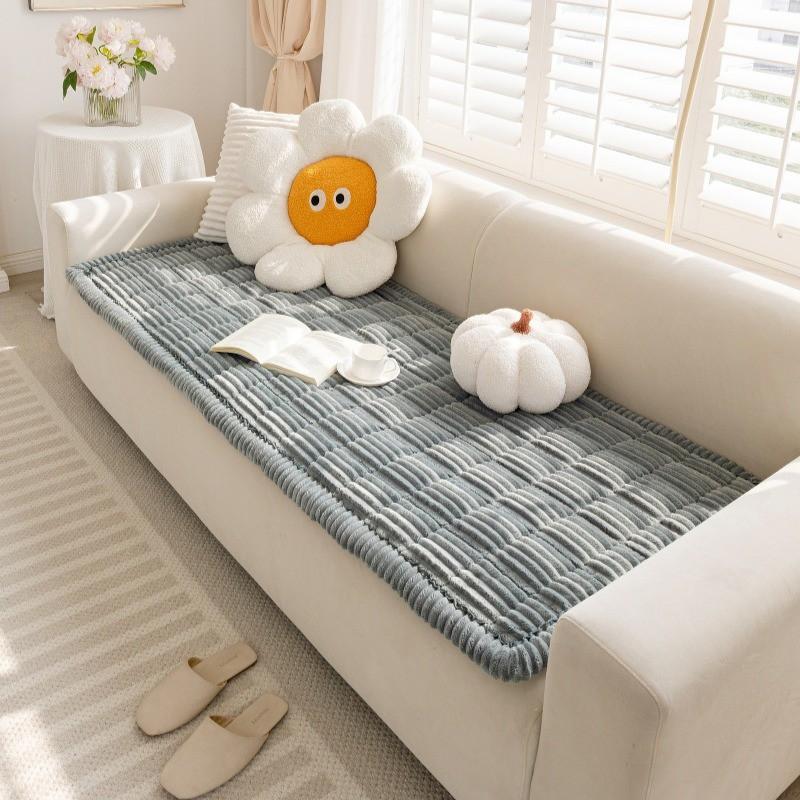 Flannel Sofa Cover Anti-slip Pet Mat Dual-use Simple Solid Color Easy Clean Couch Protector