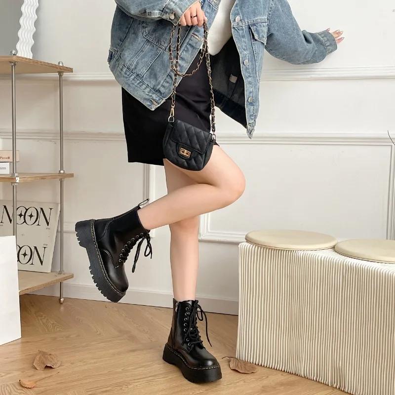 Fashion Women's Boots New Genuine Leather Ankle Shoes Chelsea Botas Ladies Classic Punk Platform Shoes Women Casual High Heels Boots