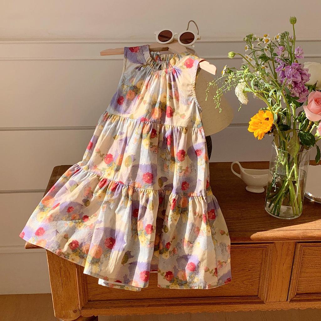 Vintage Oil Painting Pinafore Dress for Girls - 2026 Summer Collection