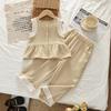 Koreanische Version Kinderkleidung Mädchen Blau Imitation Denim Anzug Sommer Ärmelloses Oberteil + Weite Hose Zweiteiliges Set
