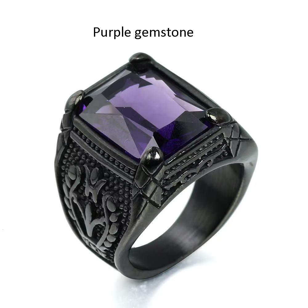 Vintage Big Green/Black/Red/Blue Color Stone Rings for Men Stainless Steel Fashion Punk Handmade Carved Tulip Ring Party Jewelry