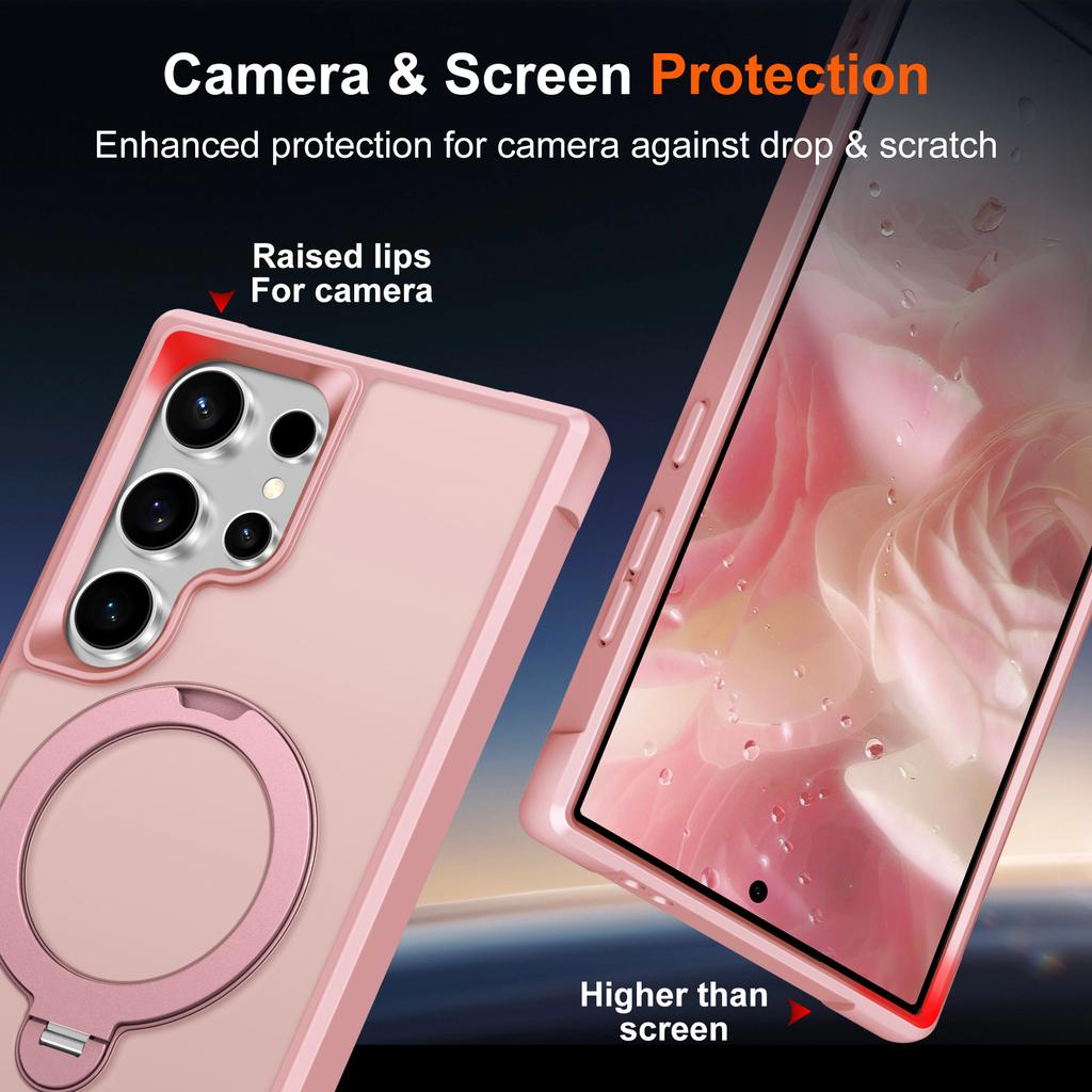 For Samsung Galaxy S24 Ultra Magnetic Case Kickstand TPU PC Shockproof Phone Back Cover