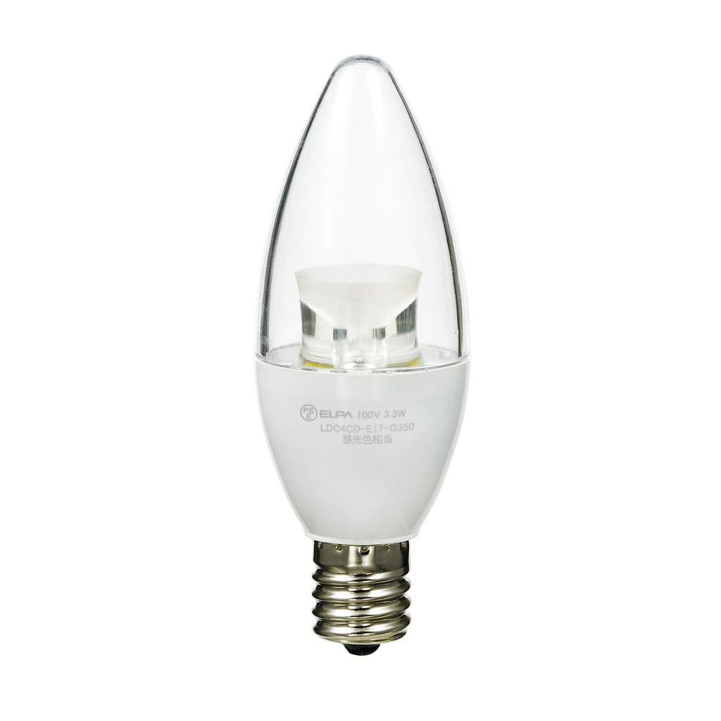 ELPA LED Chandelier Bulb, E17 Base, Warm White, Long Lifespan & Energy Saving, Sparkling Brightness, Clear Bulb Type, LDC4CL-E17-G351