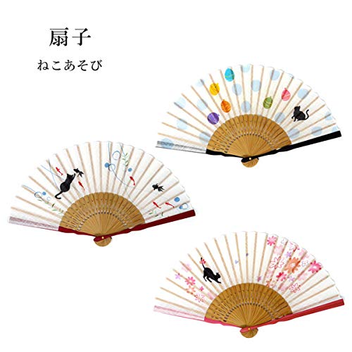 [Stylish Kimono Iroha] Cat Play Fan, Fabric Covered Fan (2642: Cat and Water Balloon)