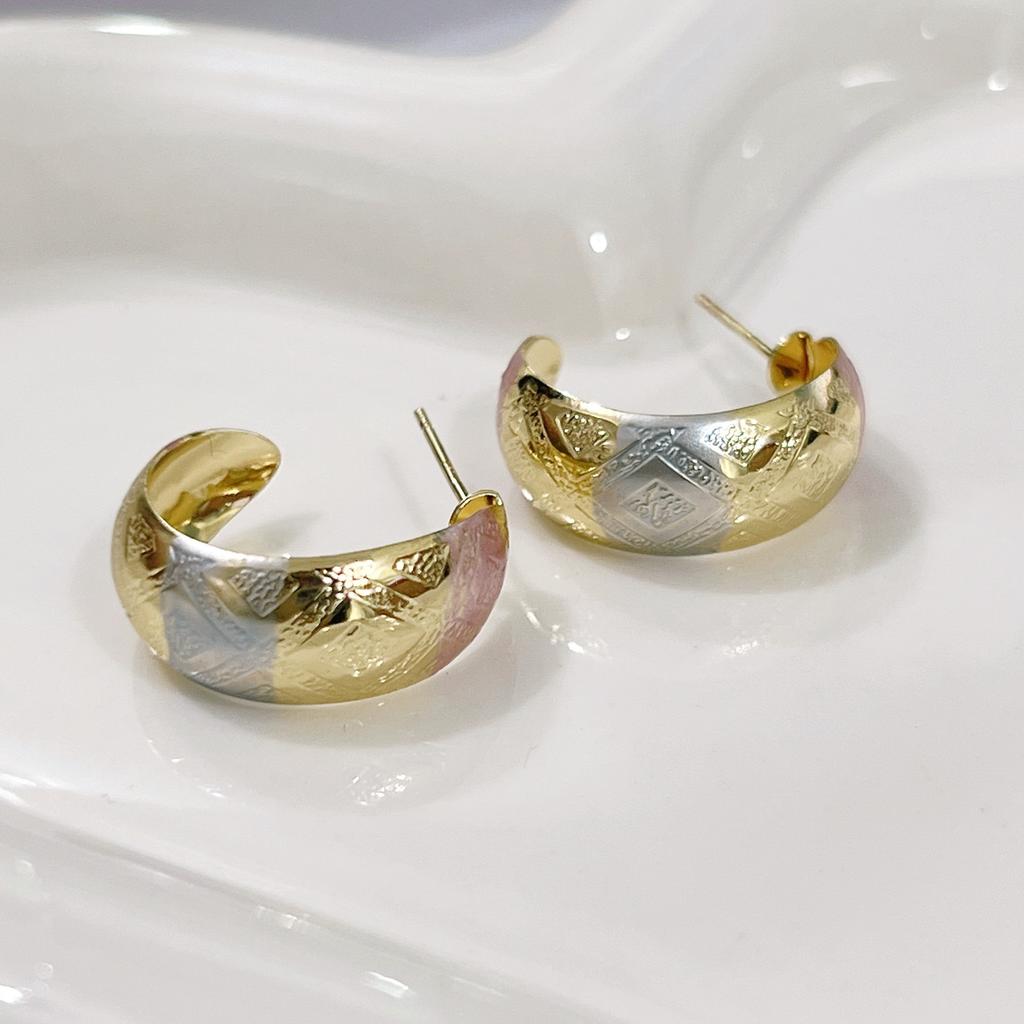 Boucles d'Oreilles Femme Boucles d'Oreilles Rondes Rayées Cuivre Douce Fragrance Mode Polyvalentes Design de Niche Haut de Gamme