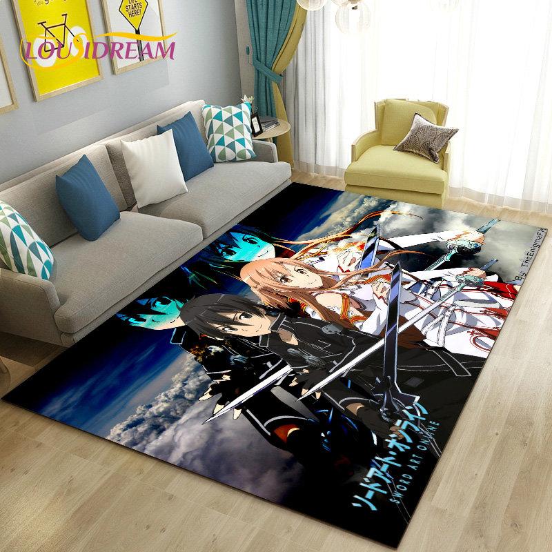SAO Sword Art Online Anime Area Rug Large,Carpet Rug for Living Room Bedroom Sofa Doormat Decoration, Non-slip Floor Mat Cover