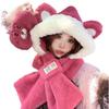 Warm strawberry bear three-piece bear hat scarf gloves integrated women's autumn and winter versatile cute plush ear protectors