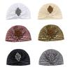 Damer Topphatt Rombus Rhinestones Dekor Plissert Turbanhatt Gullbelagt Pyntet Hatt Elastisk Design Hodeplagg