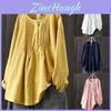 Cotton Linen Long Sleeve Shirt For Women With Pleated Round Neck Casual Style