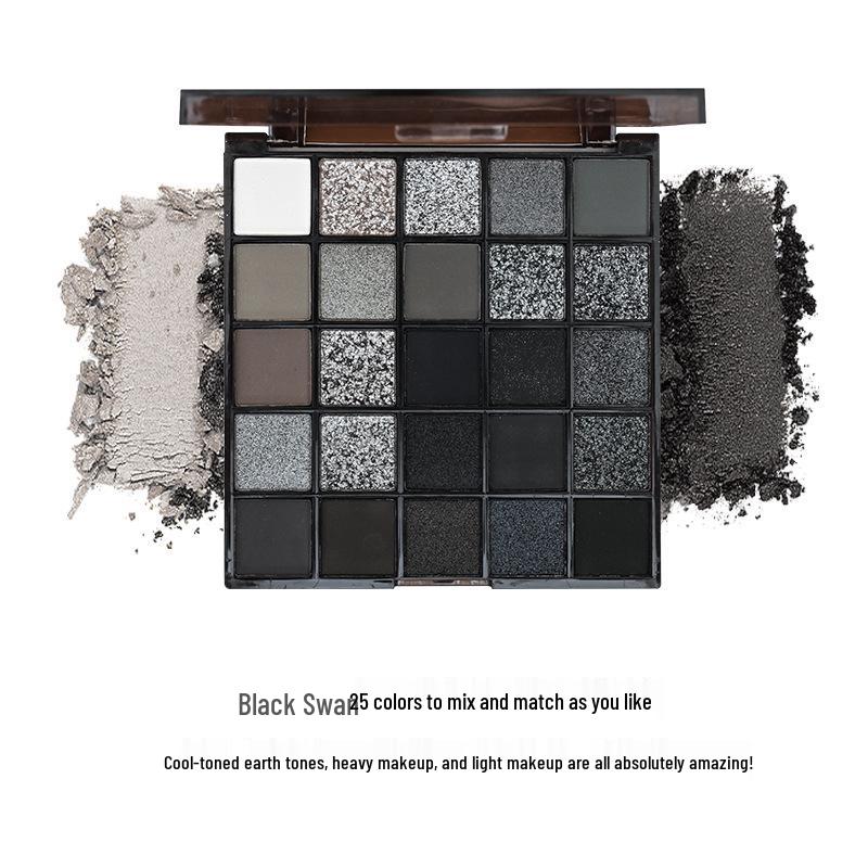 

Палетка теней для век Kappel Black Swan 25 цветов: Матовые, с блестками и мерцающие в оранжево-коричневых, натуральных и осветляющих оттенках.