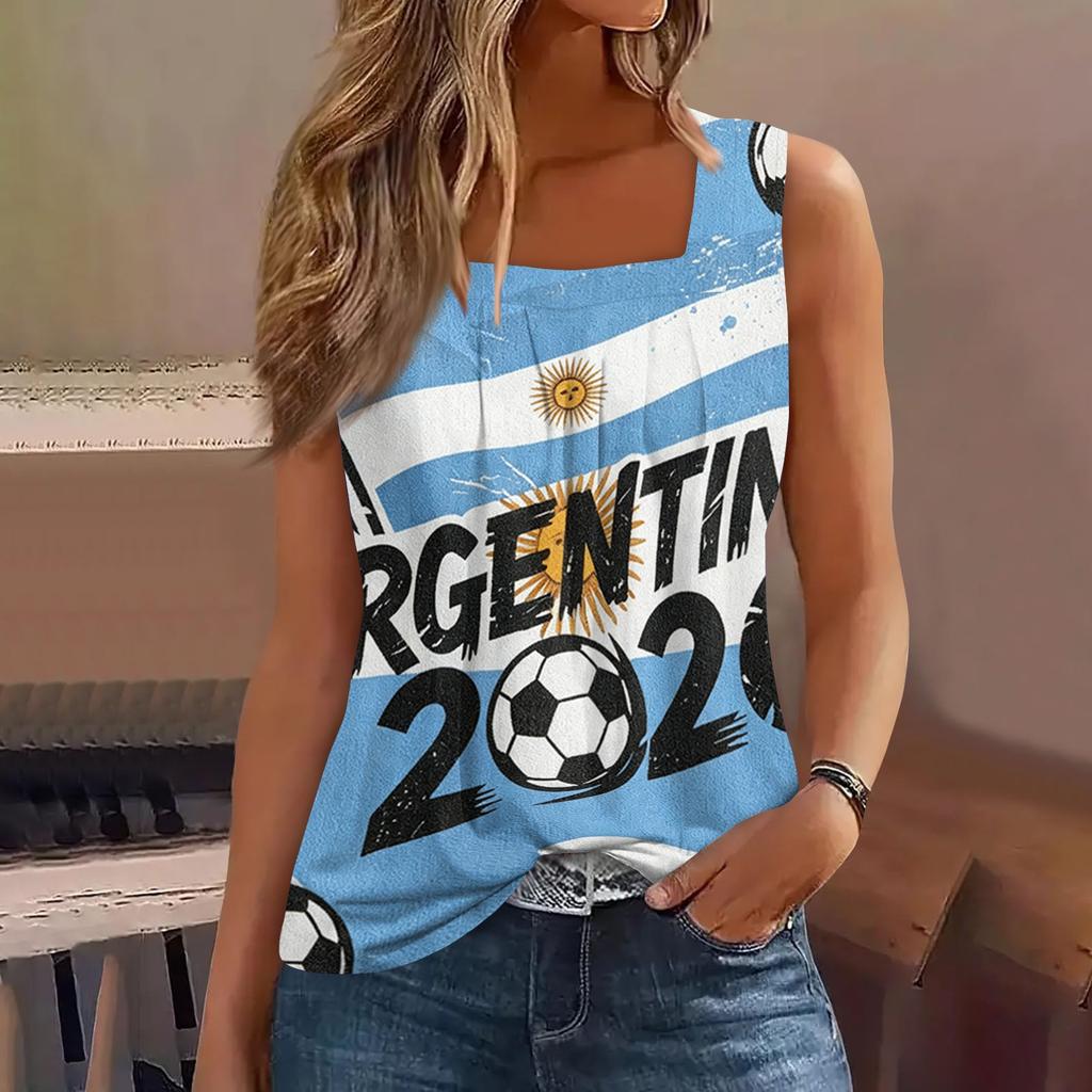 Dames Mouwloos Vierkante Hals Casual Tanktop Duitsland 2026 Voetbalprint Zomer Mode Ontspannen Pasvorm Lichtgewicht Shirt