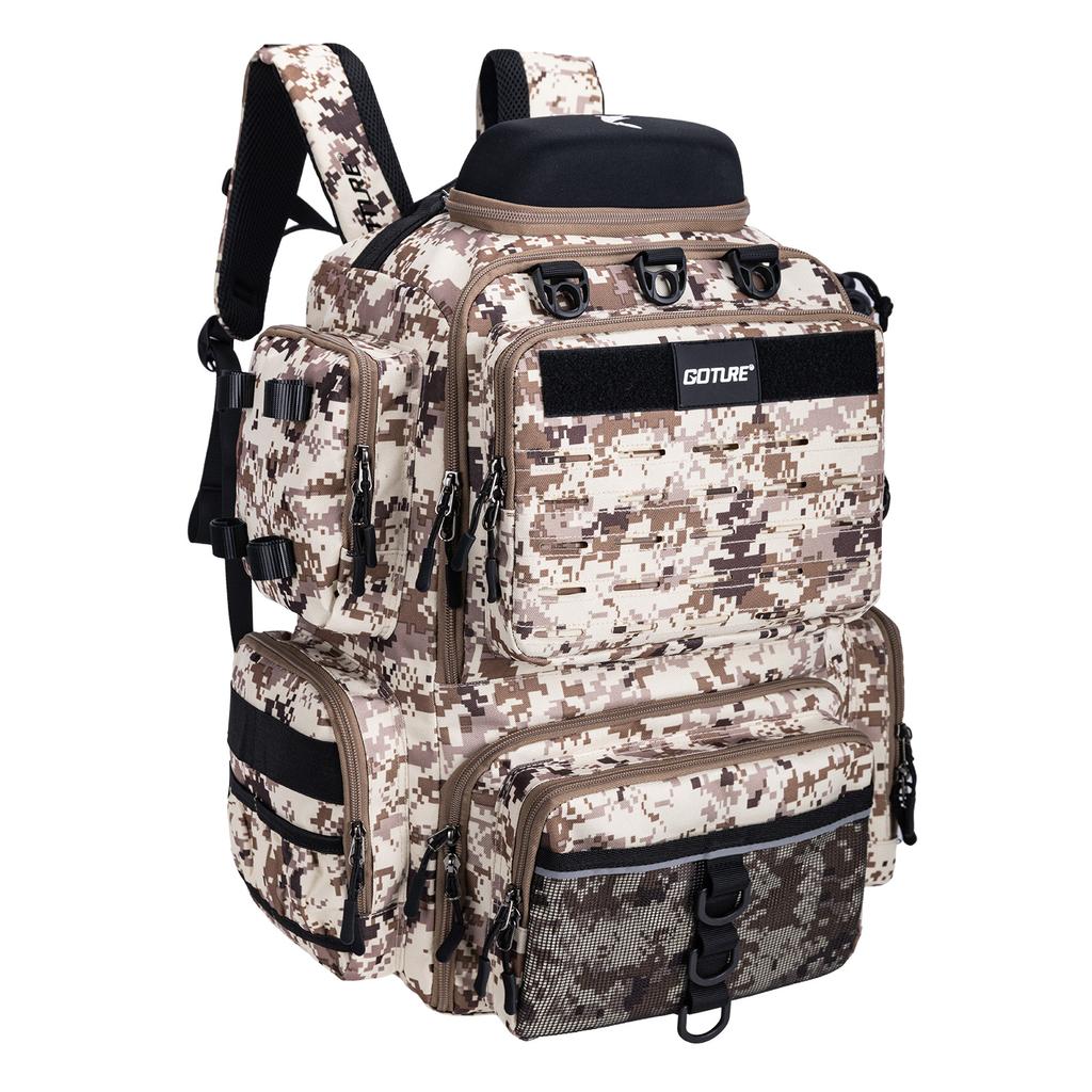Zaino da Pesca Goture da 45L ad Ampia Capacità, Borsa da Pesca Impermeabile con 4 Scatole porta Attrezzi, Porta Canne per Attrezzatura da Pesca, Regalo per Uomini