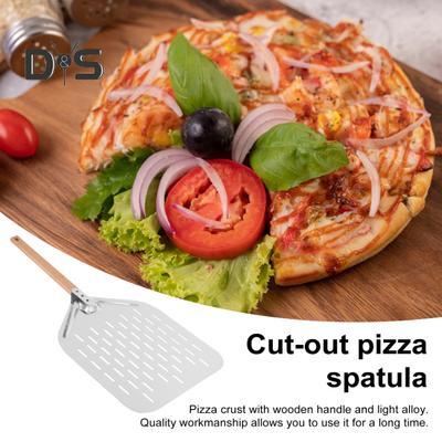 Pala per pizza cava con manico lungo, pala per pizza in acciaio inox da 12 pollici, superficie larga, con manico in legno, pizza resistente alle alte temperature