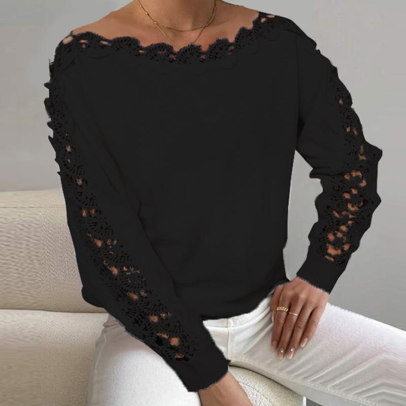 

VONDA Женский осенний кружевной свитер с круглым вырезом и длинным рукавом 3XL чёрный
