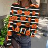 Women's Casual Fashion Long Sleeve Ribbed Top Halloween Print Round Neck Slim Fit Stretchy Knit Shirt
