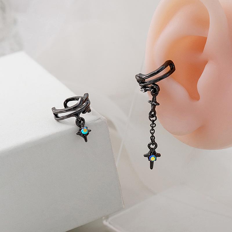 Asymmetrical Star & Cross Tassel Ear Clips for Women