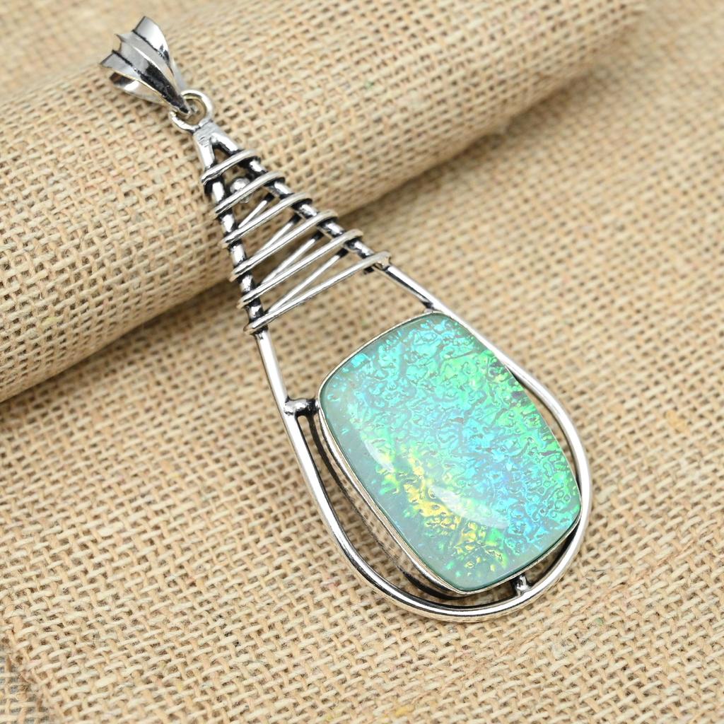 Blue Australian Triplet Opal Gemstone 925 Sterling Silver Handmade Jewelry Women Pendant