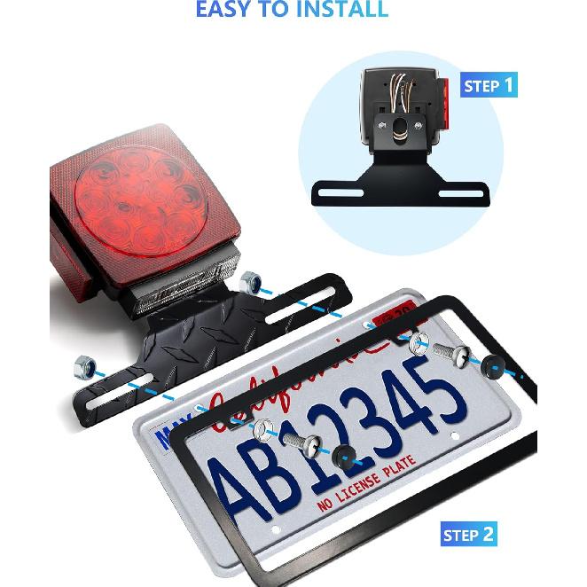 Trailer License Plate Bracket Holder With Stainless Steel Slim Car Tag Frame For Truck, Boats, RVs, Universal License Plates With 10PCS Reflective