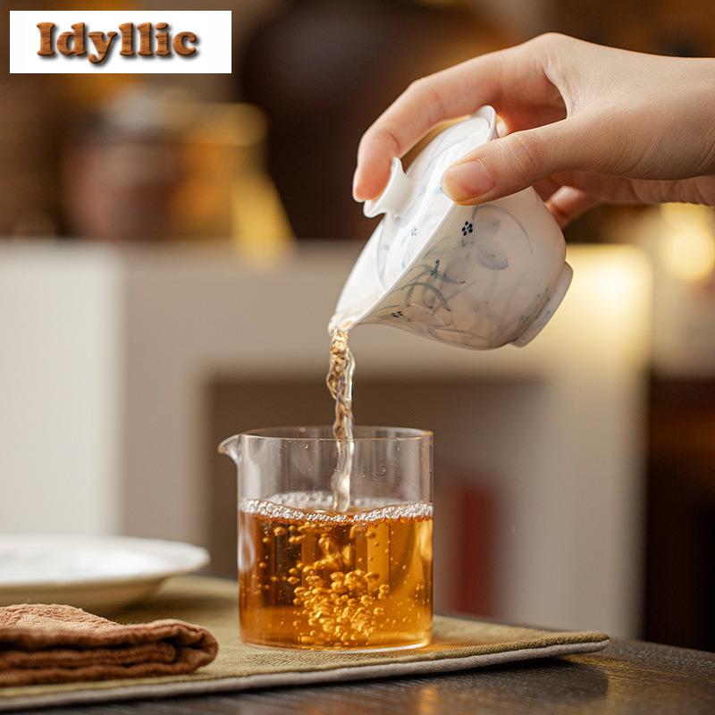 120ml Hand-painted Blue And White Gaiwan Vintage Tea Tureen Household Tea Bowl With Lid Kit Tea Maker Cover Bowl Tableware Gift