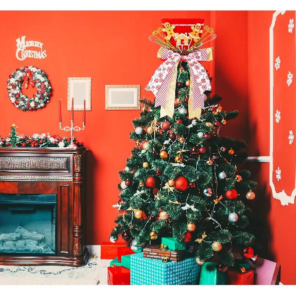 Christmas Tree Topper Hat, Gingerbread Man Xmas Tree Toppers Large Red Hat with Lengthened Ribbon, Christmas Tree Ornaments for Christmas Holiday
