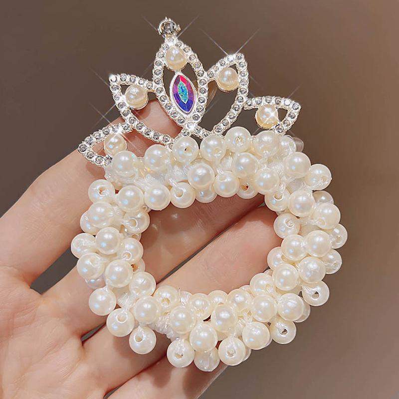 Pearl Princess Crown Hair Band Baby High Elastic Ball Head Hair Rope Head Rope Rubber Band Head Flower Headgear