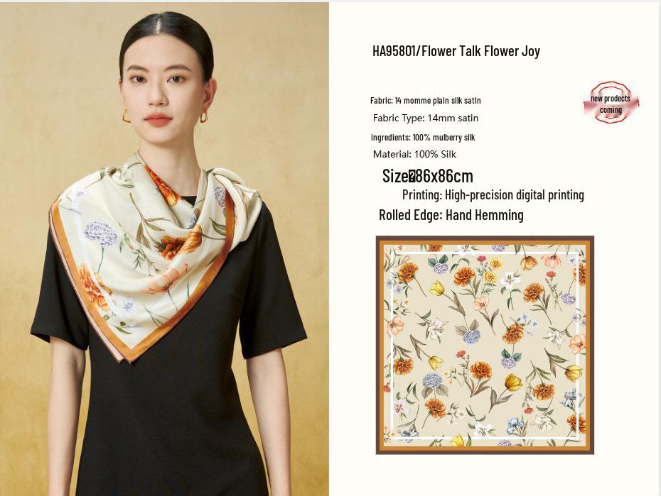 Women's 100% Mulberry Silk Scarf, 90cm Square, 14 Momme Shawl - Perfect Gift for Mother, Girlfriend, Birthday or Festival