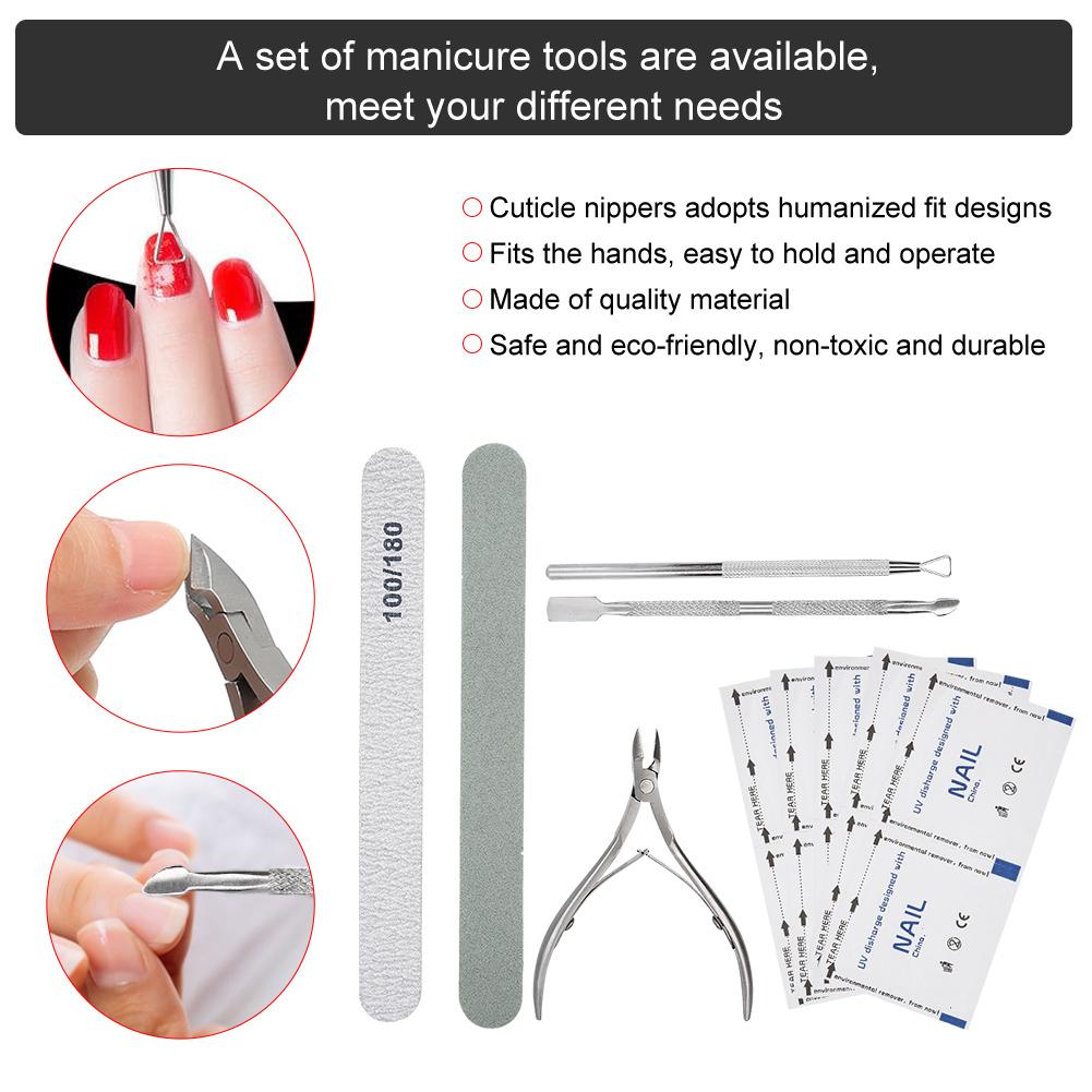 Nail File Cuticle Nippers Steel Pusher Nail Polish Removal Planing Tool Manicure Tool Set