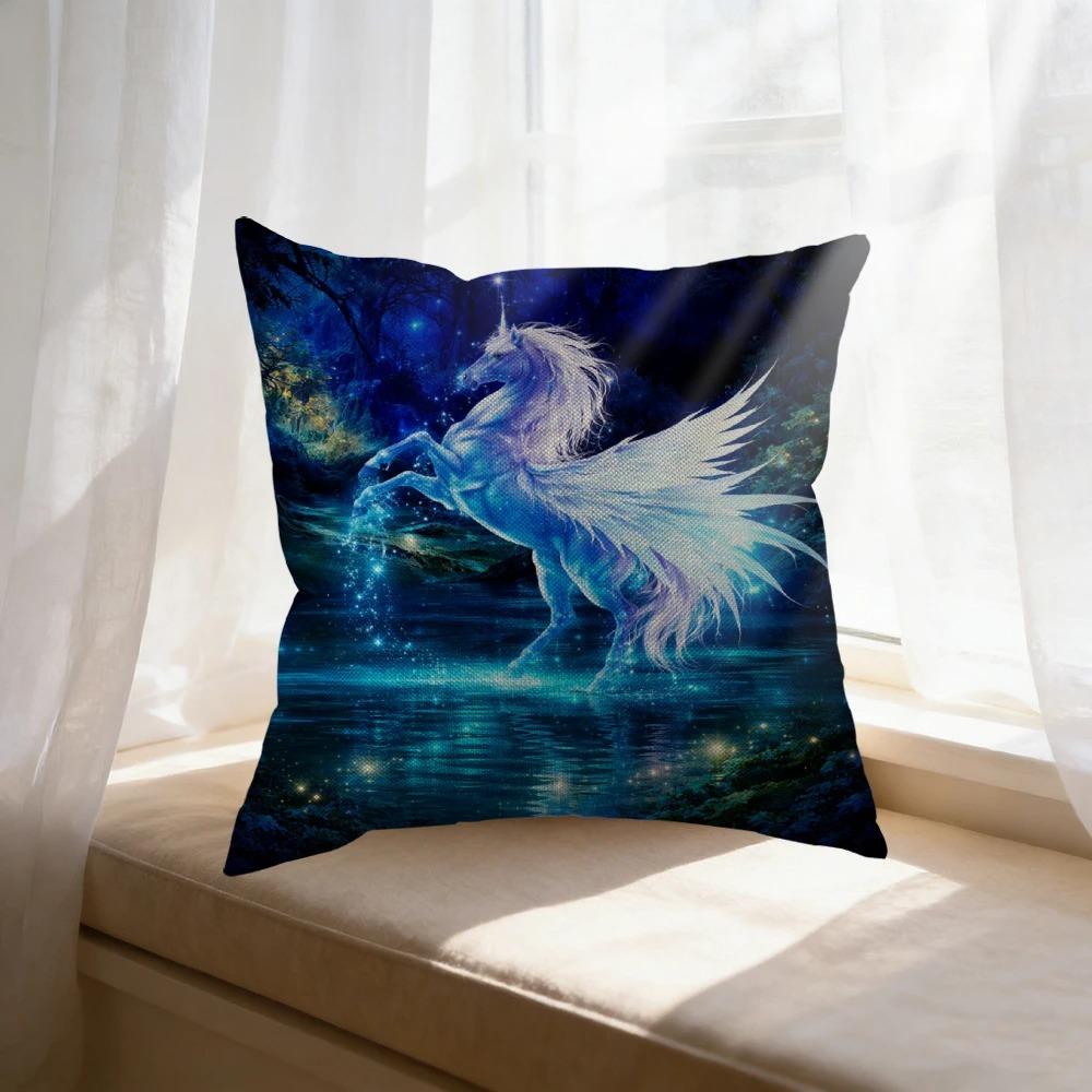 Cute Unicorn Throw Pillowcase Whimsical Pegasus Cushion Cover Premium Peach Skin Material Bedding Decorative Pillow