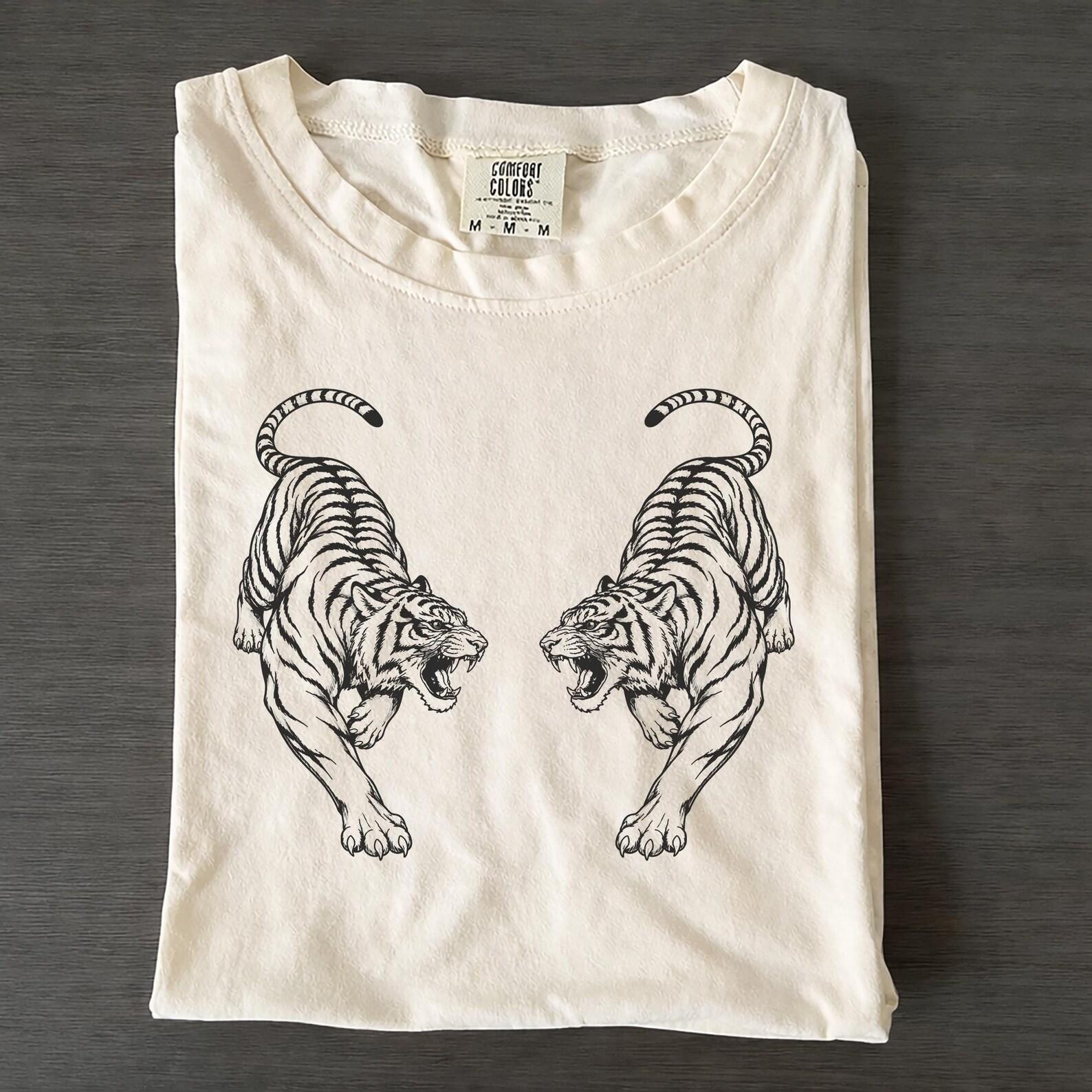 Japanese Fighting Tigers Graphic Tee, Retro Animal Unisex Top, Comfort Colors Shirt S