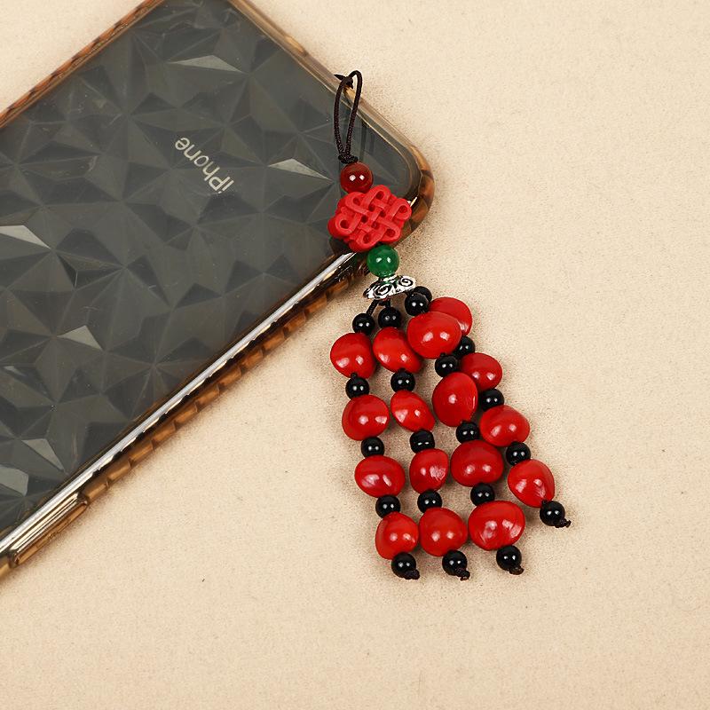 Red Beans & Acacia Bean Bodhi Phone and USB Drive Pendants, Zodiac-Themed Gifts