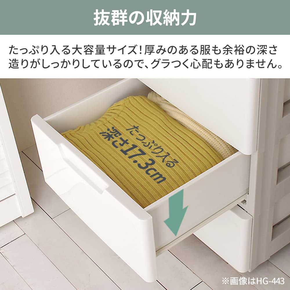 Iris Ohyama Long Chest, 4 Drawers, 44cm Wide X 55cm Deep X 87cm High, WhiteBeige, HG-444