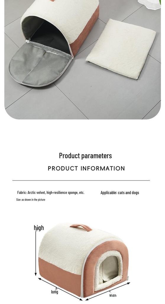 Foldable Dual-Use Cat Bed: Spacious Enclosed Design for All Seasons