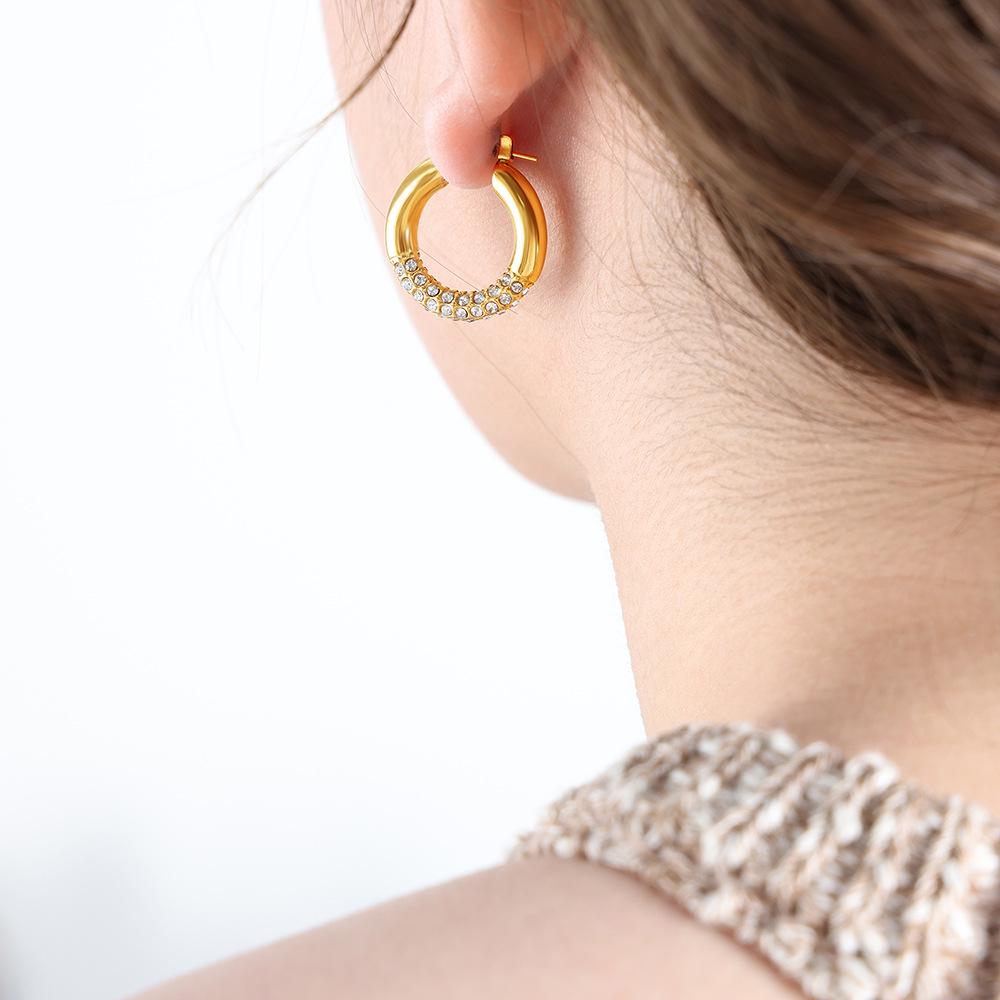 Elegant Rhinestone Tassel Earrings - Colorfast Titanium Steel, Inlaid with Full Diamond Round Circle, European & American Design.