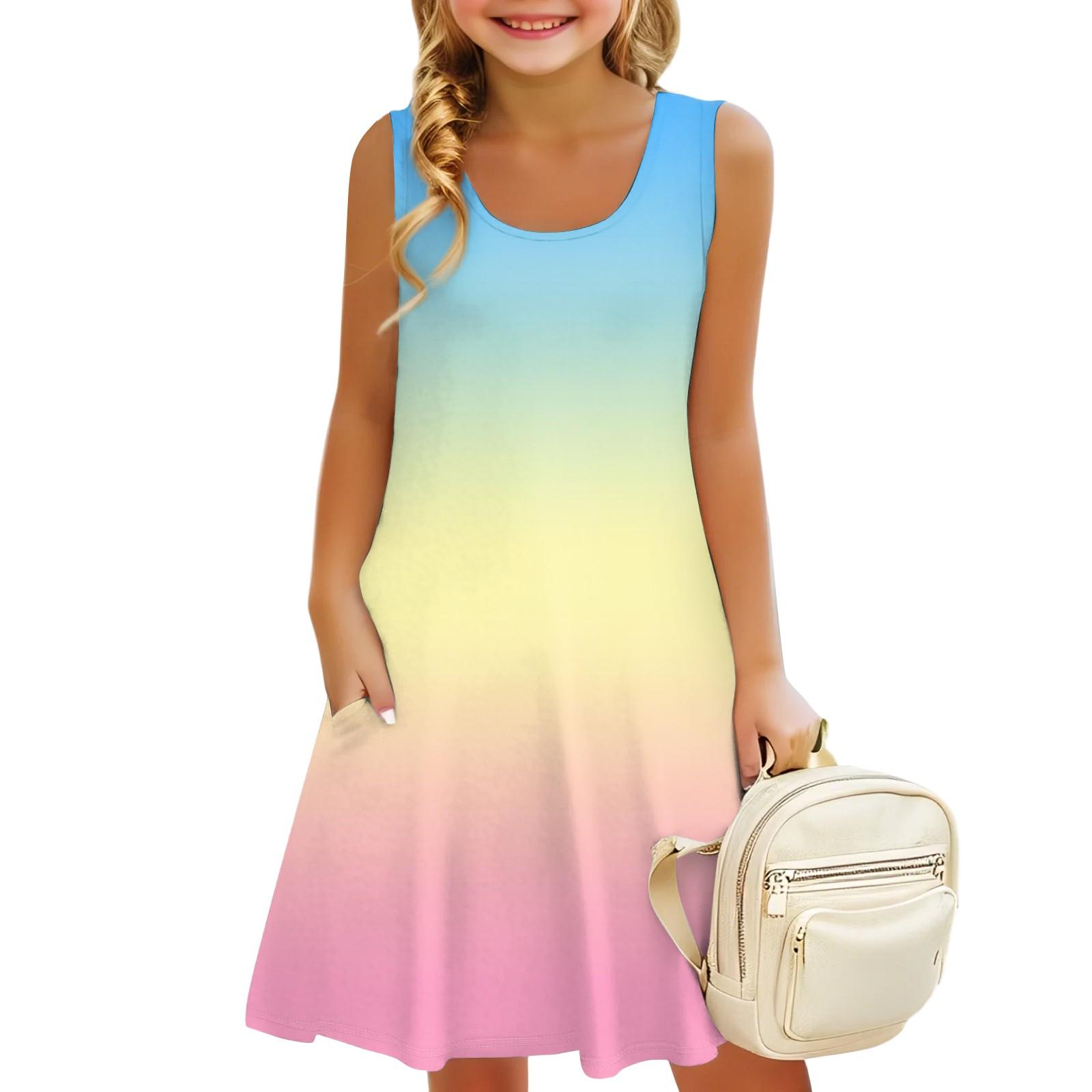 

Children s Sleeveless U-neck Summer Gradient Color A-line Casual Holiday Dress 110 червоний