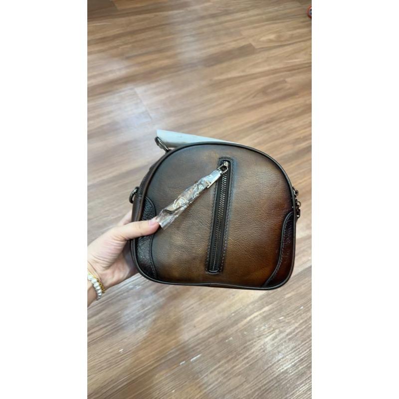Women's Bag, Genuine Leather Retro Small Round Bag, Casual Single Shoulder Diagonal Cross Handbag, Mom Bag, Middle-aged Women's Bag