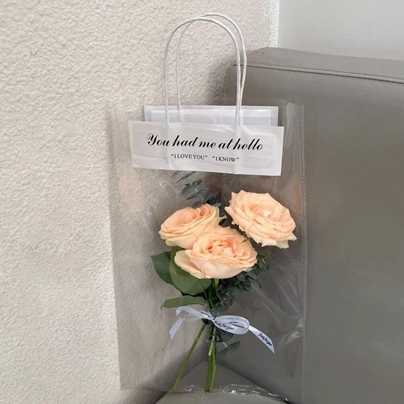 10Pcs Flower Packing Bags Transparent Flower Bouquet Gift Bag Valentine'S Day And Mother'S Day Flower Tote Bag