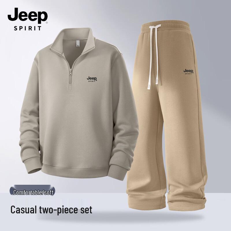 Jeep Spirit Men s 2025 Spring-Autumn Half-Zip Sweatshirt & Pants Set M