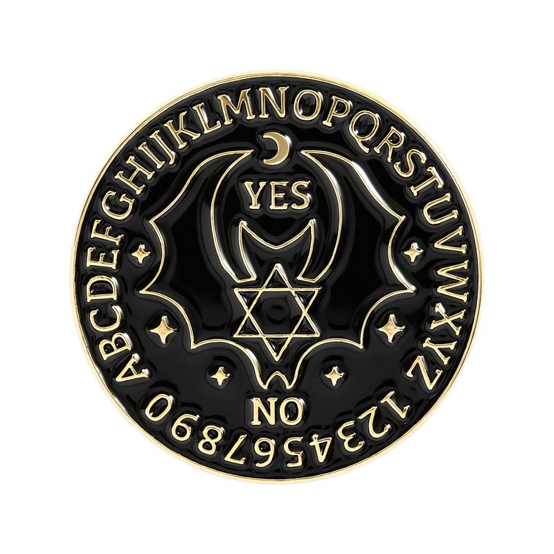 

Bat Ouija Board Enamel Pins Black Round Brooches Lapel Badges Dark Animal Witch Wizard Gothic Punk Jewelry Gift for Friends