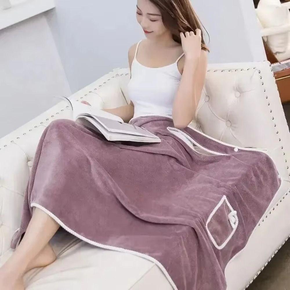 Cute Coral Fleece Bath Skirt Soft and Absorbent Adjustable Shower Skirt Fast Drying Bath Robe Shower