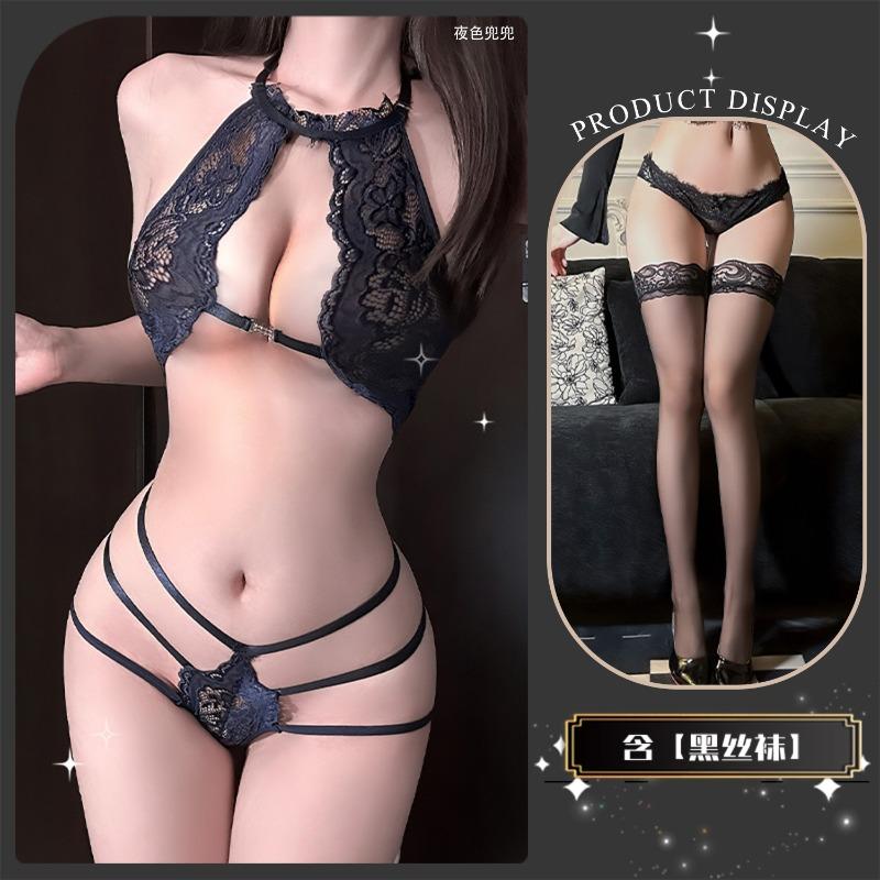 Sex underwear charm lace hollow sexy three-point flirting perspective free set qqny witch game