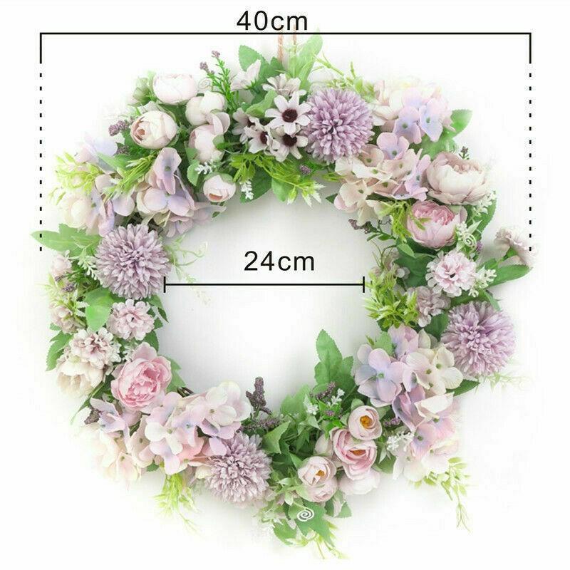Artificial Rose Wreath Flower Garland 40cm Door Wreath Spring Round Wreath