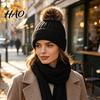 Elastic Slouchy Caps Winter Knitted Hat for Women, Cold Weather Fleece Lined with Pom Stylish Accessories Women Pom, Chunky Snow Hat, Soft Ribbed Knit
