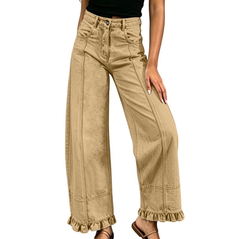 Jeans da donna a gamba dritta e larghi, design alla moda con bordo a fungo